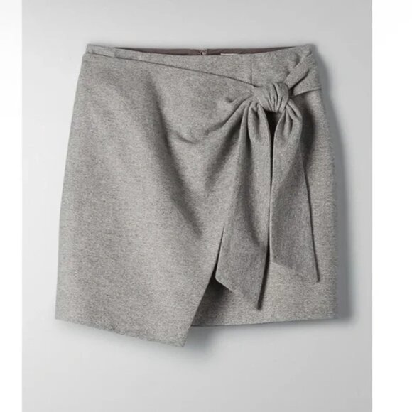 Aritzia Wilfred Dorine Mini Skirt Wool Cashmere Silk Wrap Grey Size 6 - Picture 3 of 9